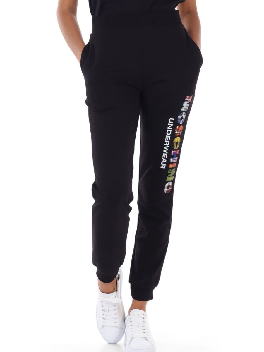 Donna MOSCHINO UNDERWEAR | Pantalone Sportivo Felpato Con Scritta Logo Nero