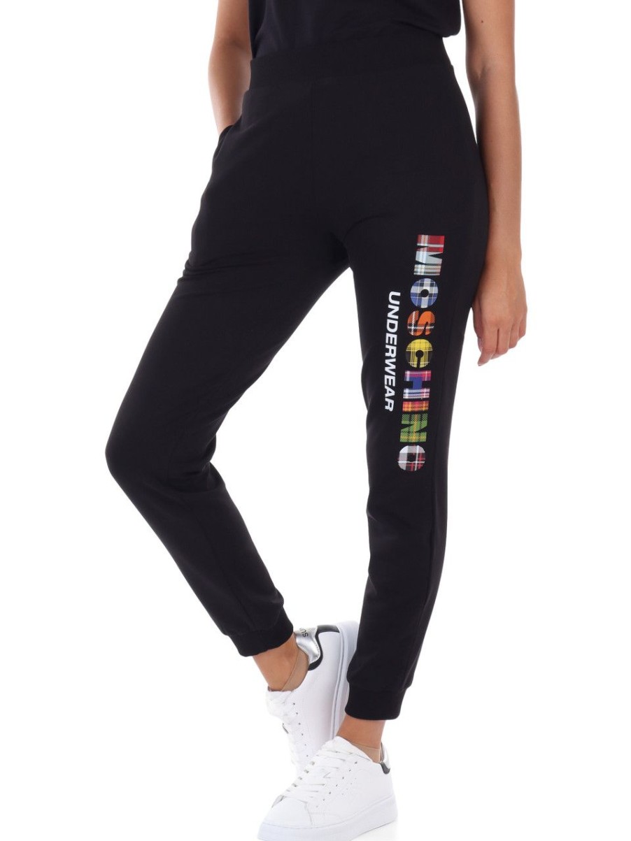 Donna MOSCHINO UNDERWEAR | Pantalone Sportivo Felpato Con Scritta Logo Nero