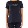 Donna ARMANI EXCHANGE | T-Shirt In Cotone Con Scritta Logo Frontale Blu Scuro