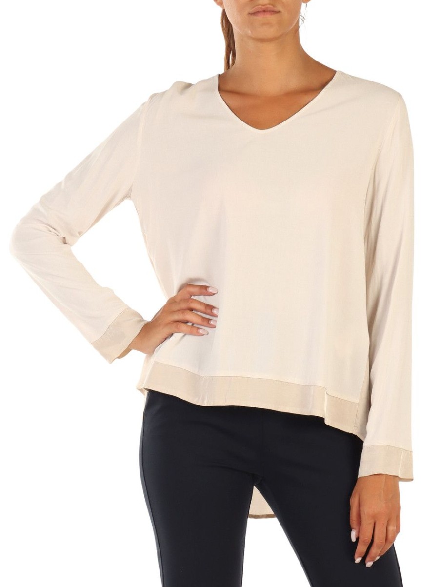 Donna ALESSIA SANTI | Blusa Svasata In Viscosa E Cupro Beige