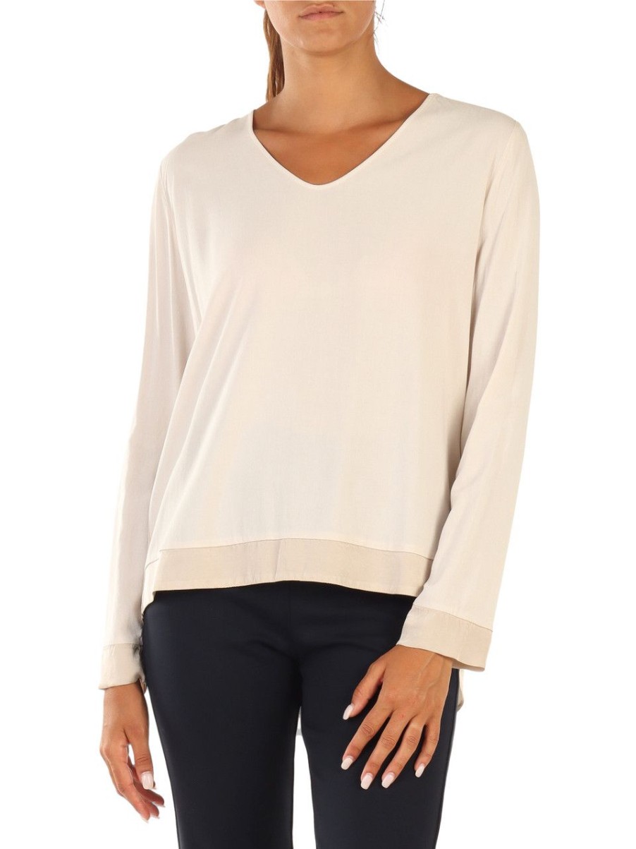 Donna ALESSIA SANTI | Blusa Svasata In Viscosa E Cupro Beige