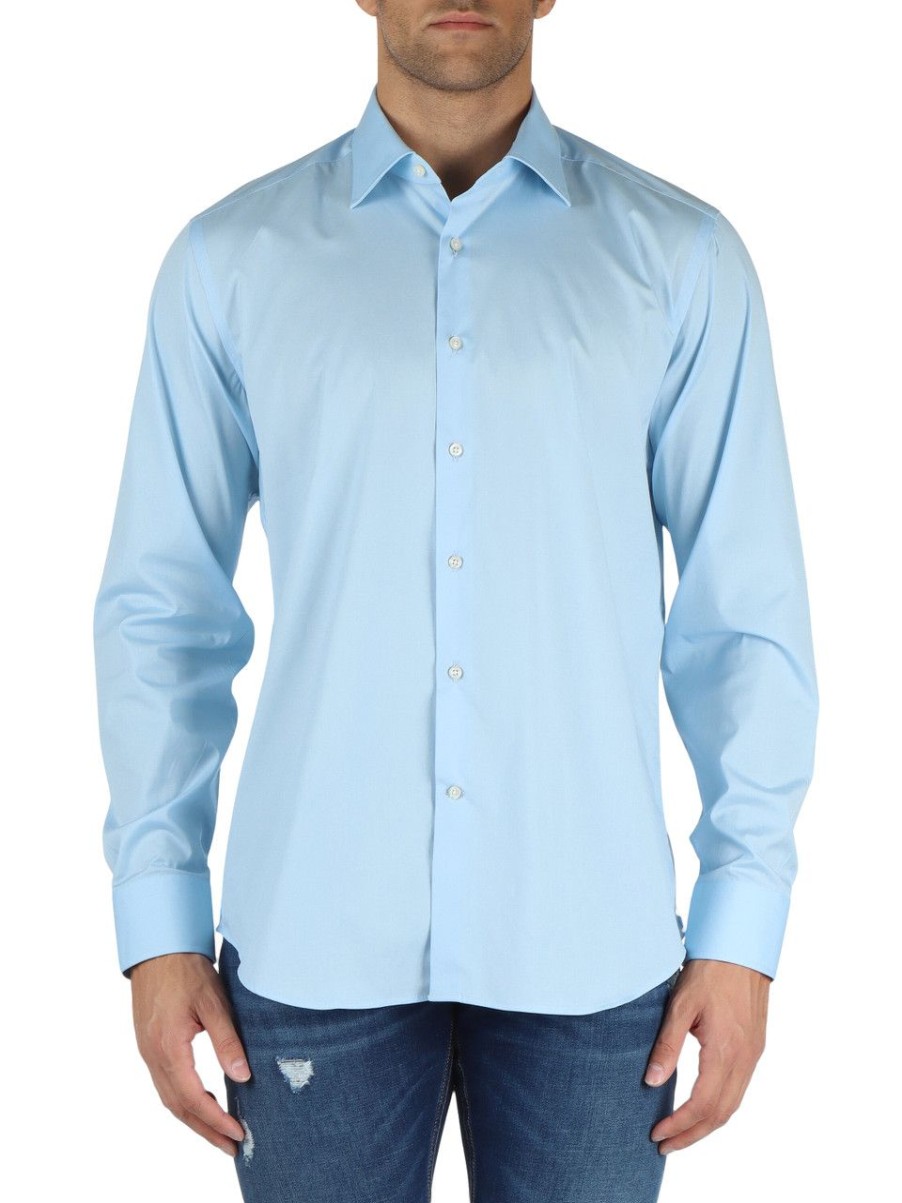 Uomo GHIRARDELLI | Camicia In Cotone Stretch Celeste