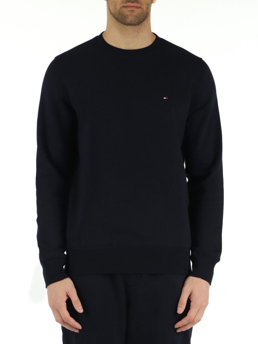 Uomo TOMMY HILFIGER | Felpa Girocollo In Misto Cotone Blu Scuro