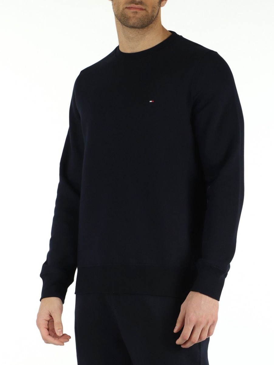 Uomo TOMMY HILFIGER | Felpa Girocollo In Misto Cotone Blu Scuro