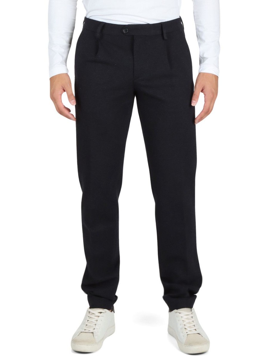 Uomo TOMMY HILFIGER | Pantalone Hampton Tapered Fit In Misto Viscosa Blu Scuro