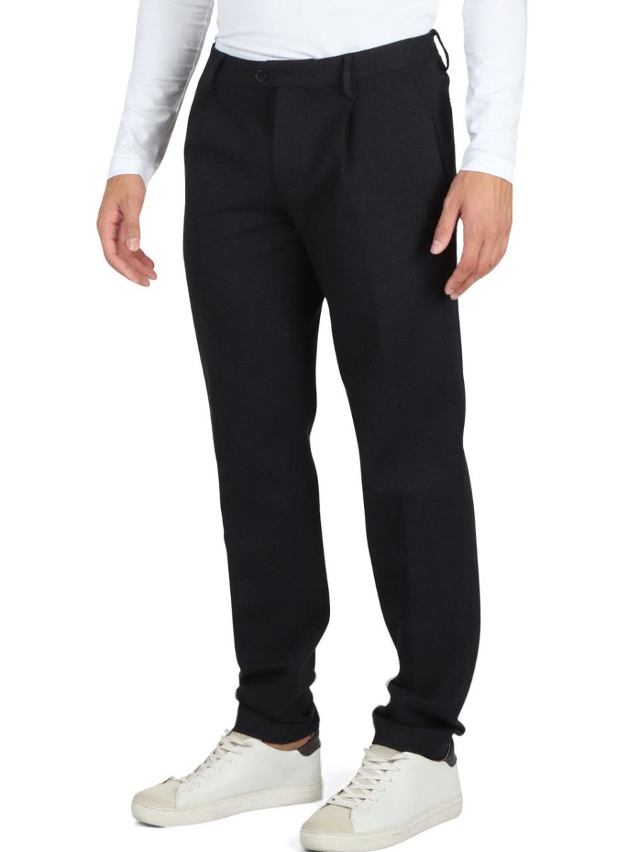 Uomo TOMMY HILFIGER | Pantalone Hampton Tapered Fit In Misto Viscosa Blu Scuro