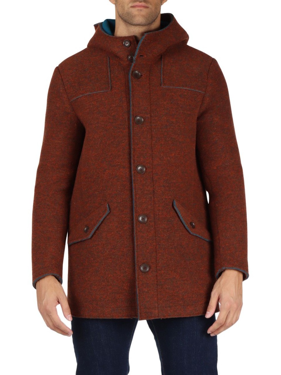 Uomo QB24 | Cappotto Con Cappuccio Kosmo In Misto Lana Arancione