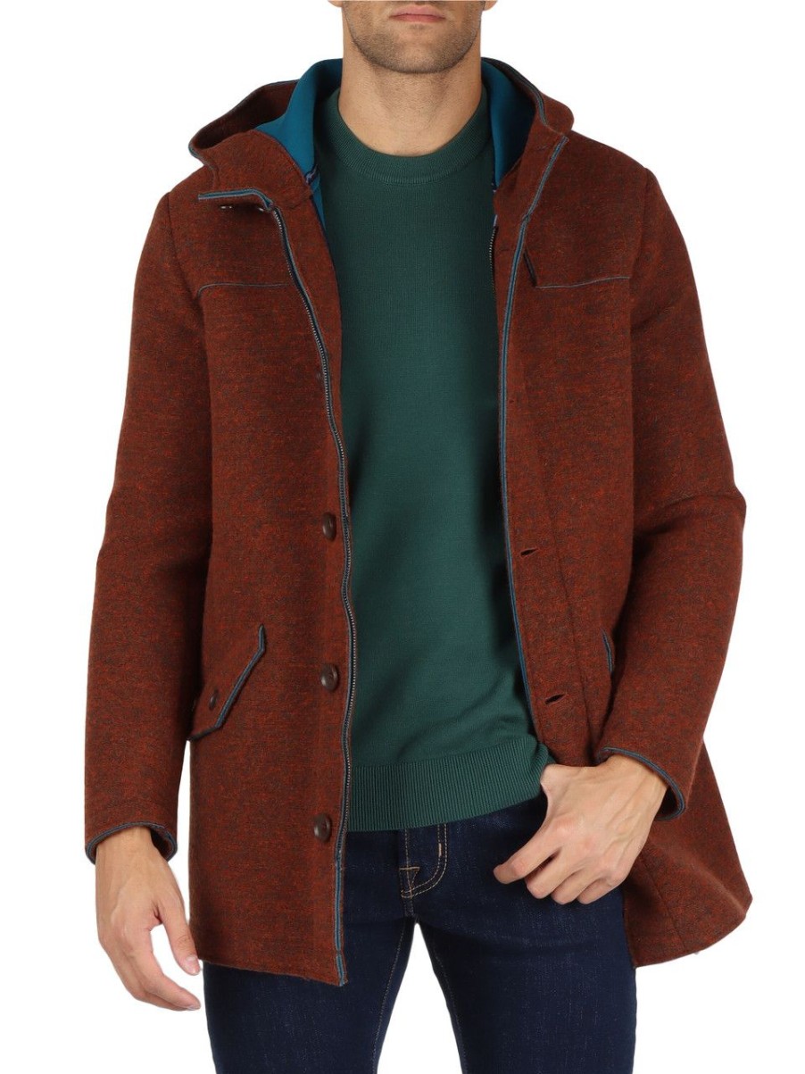 Uomo QB24 | Cappotto Con Cappuccio Kosmo In Misto Lana Arancione