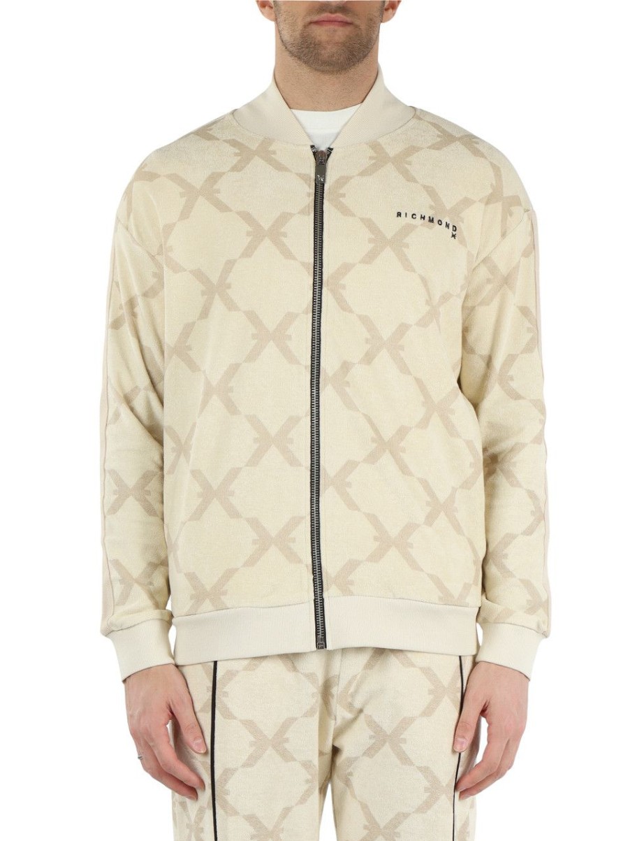 Uomo RICHMOND | Richmond X: Felpa Con Zip In Spugna Beige