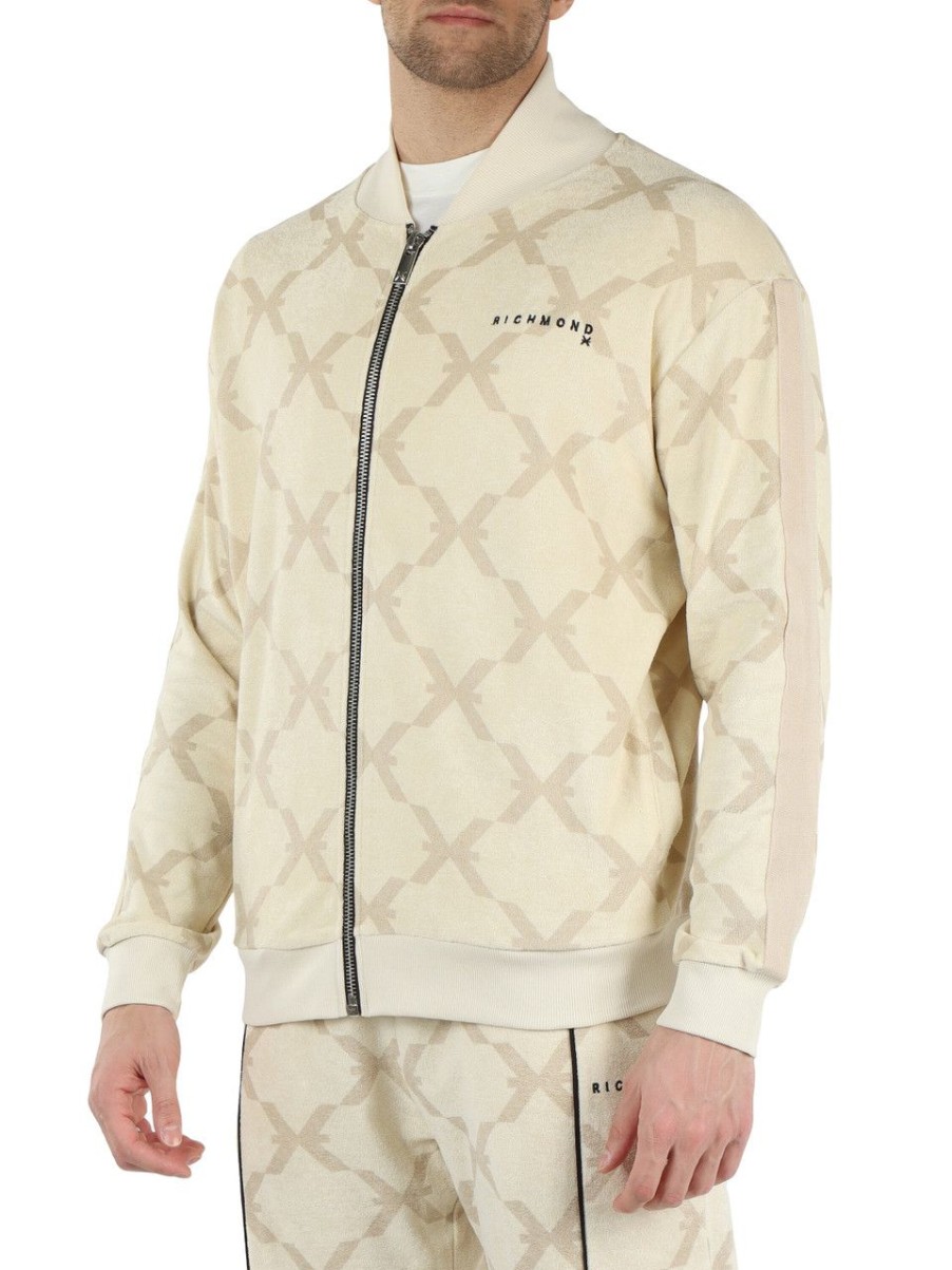 Uomo RICHMOND | Richmond X: Felpa Con Zip In Spugna Beige