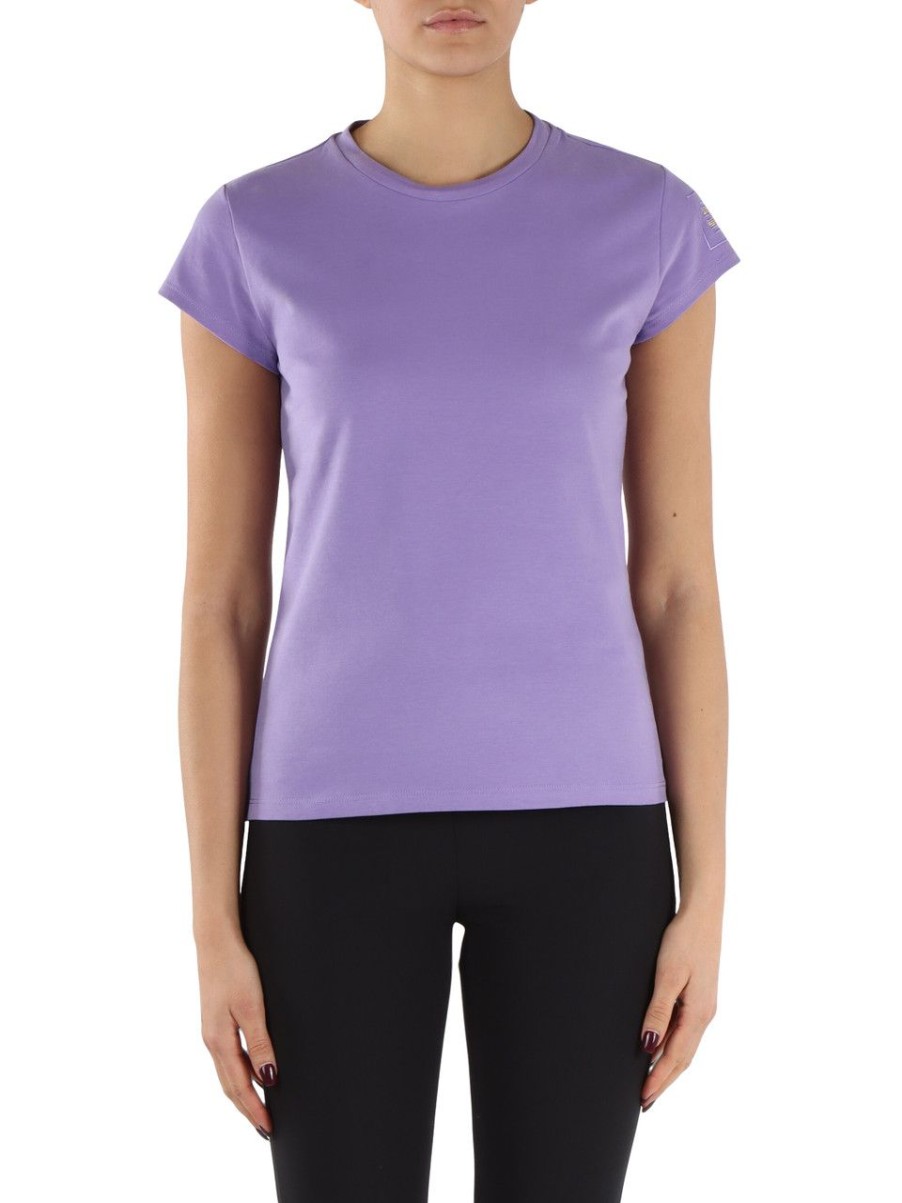 Donna ELISABETTA FRANCHI | T-Shirt In Cotone Con Ricamo Logo Viola Chiaro