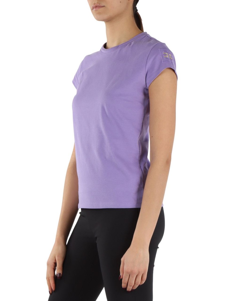 Donna ELISABETTA FRANCHI | T-Shirt In Cotone Con Ricamo Logo Viola Chiaro