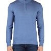 Uomo FAMA | Luxury: Maglia In Lana Merino Extrafine Con Zip Al Collo Azzurro