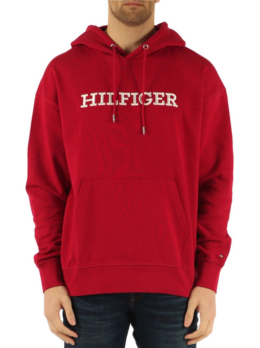 Uomo TOMMY HILFIGER | Felpa Con Cappuccio In Cotone Garzato Archive Fit Rosso Scuro