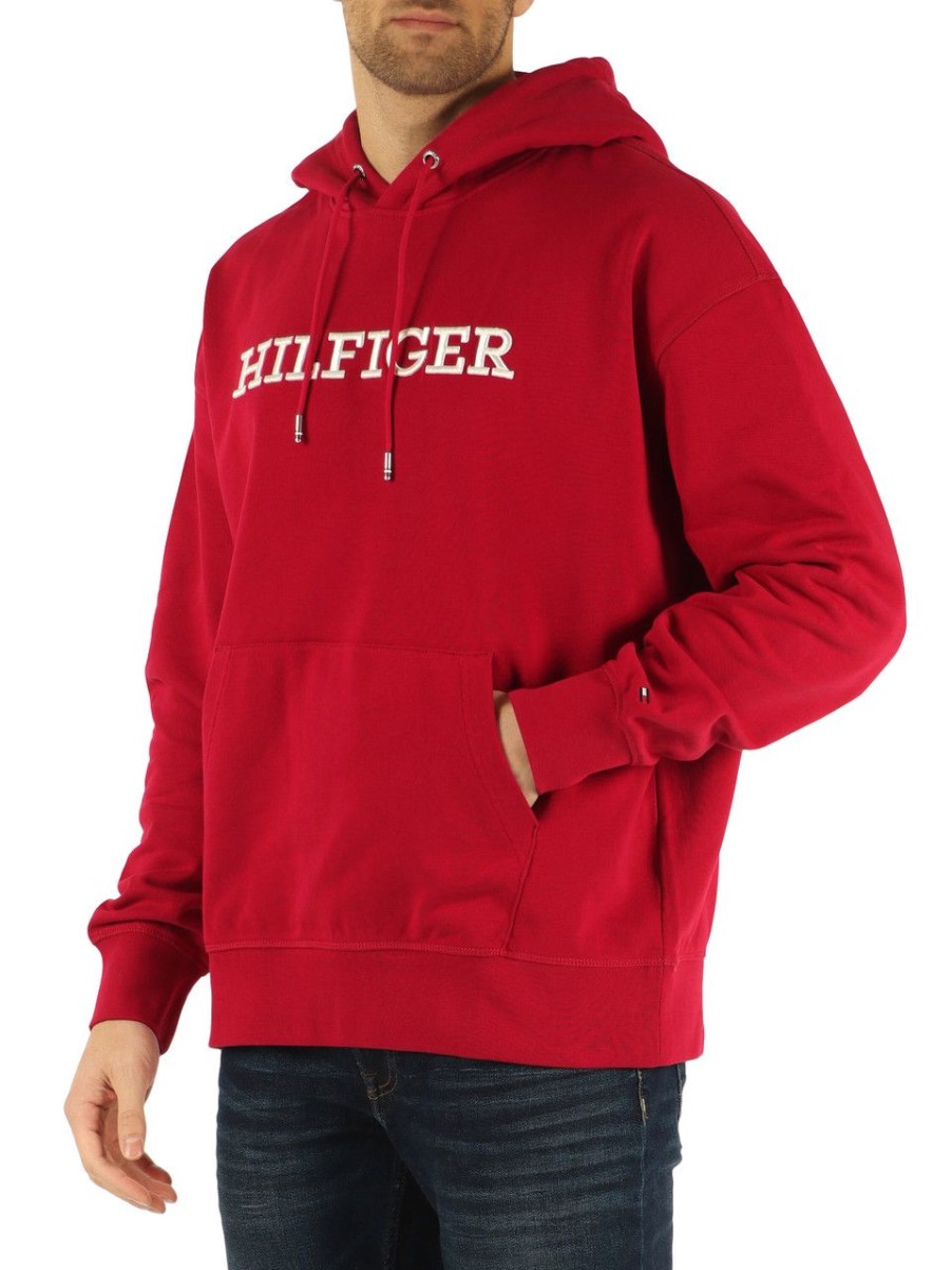 Uomo TOMMY HILFIGER | Felpa Con Cappuccio In Cotone Garzato Archive Fit Rosso Scuro