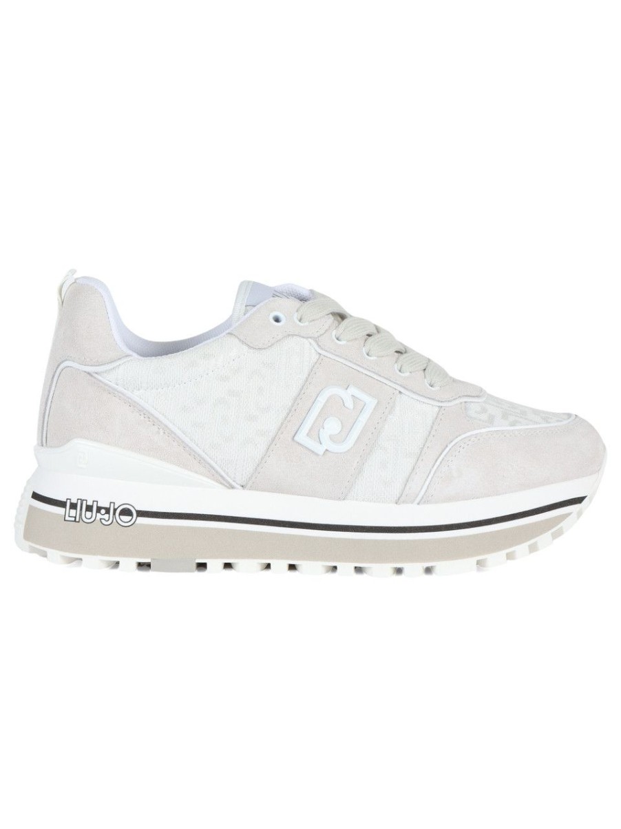 Donna LIU JO | Sneakers Maxi Wonder 71 In Pelle E Tessuto Grigio Chiaro