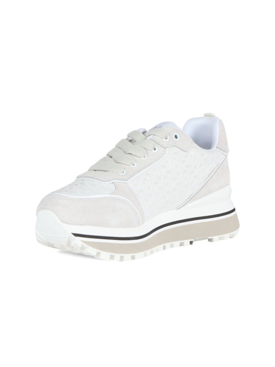 Donna LIU JO | Sneakers Maxi Wonder 71 In Pelle E Tessuto Grigio Chiaro