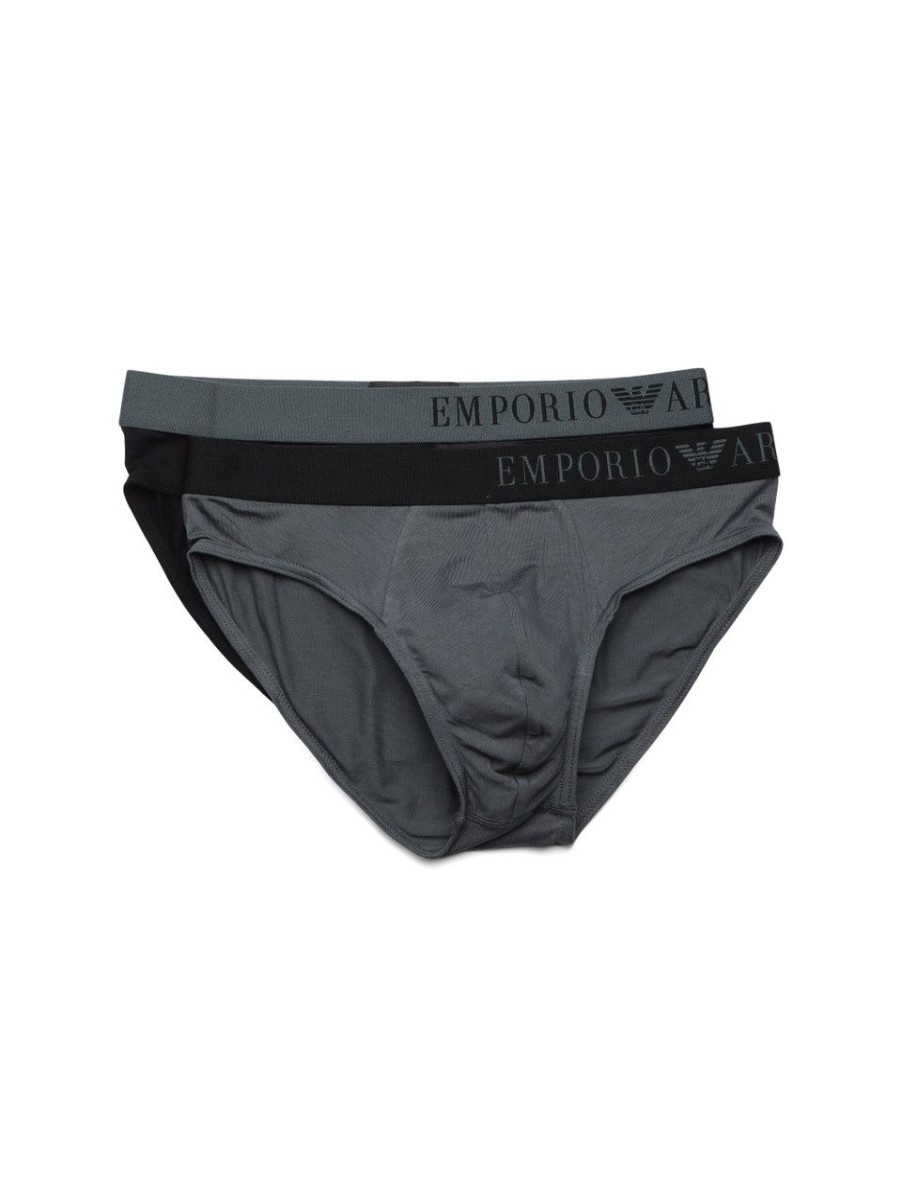 Uomo EMPORIO ARMANI | Il Set Comprende Due Paia Di Slip In Viscosa Stretch Nero