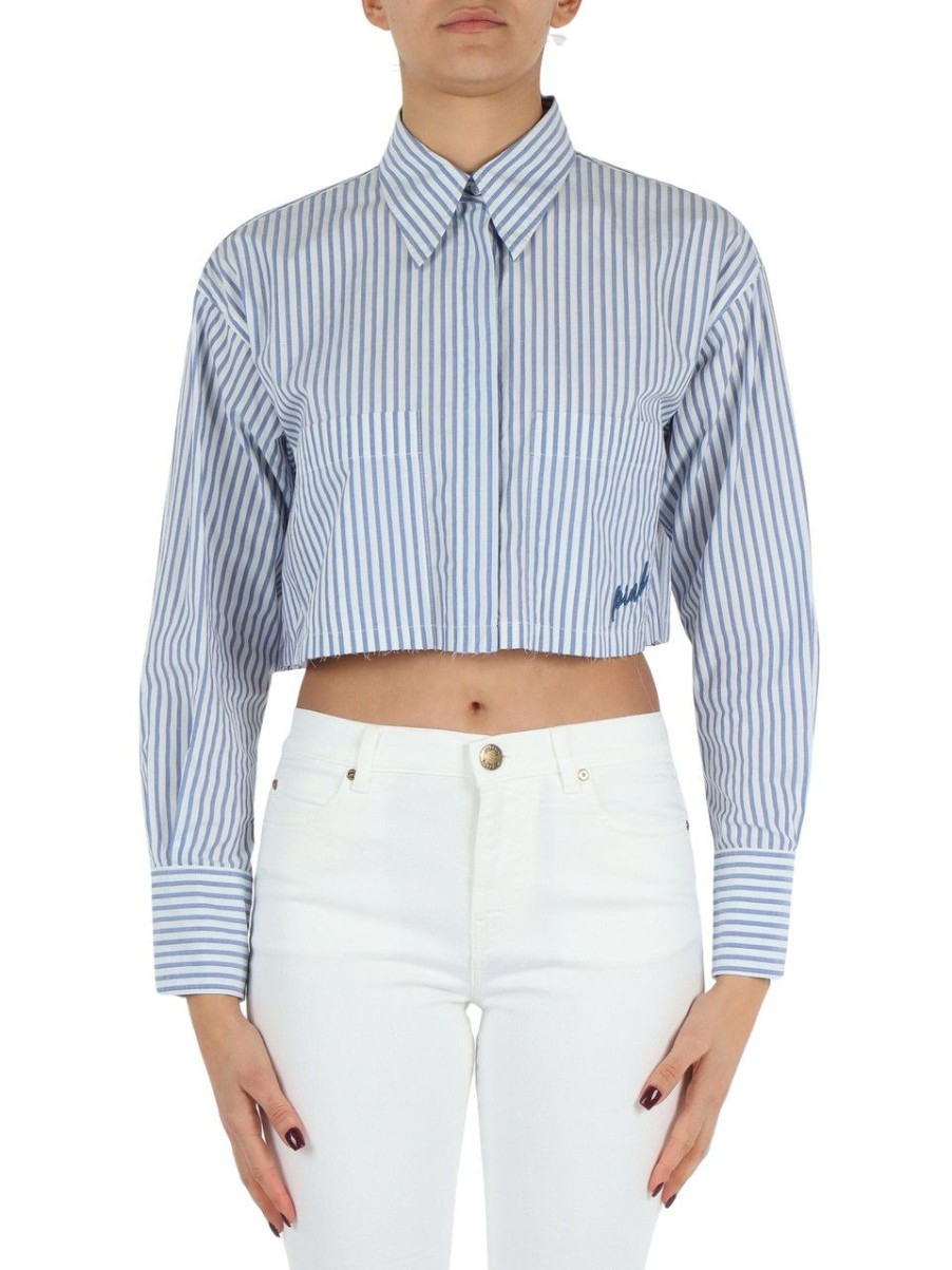 Donna PINKO | Camicia Cropped Pergusa In Misto Cotone A Righe