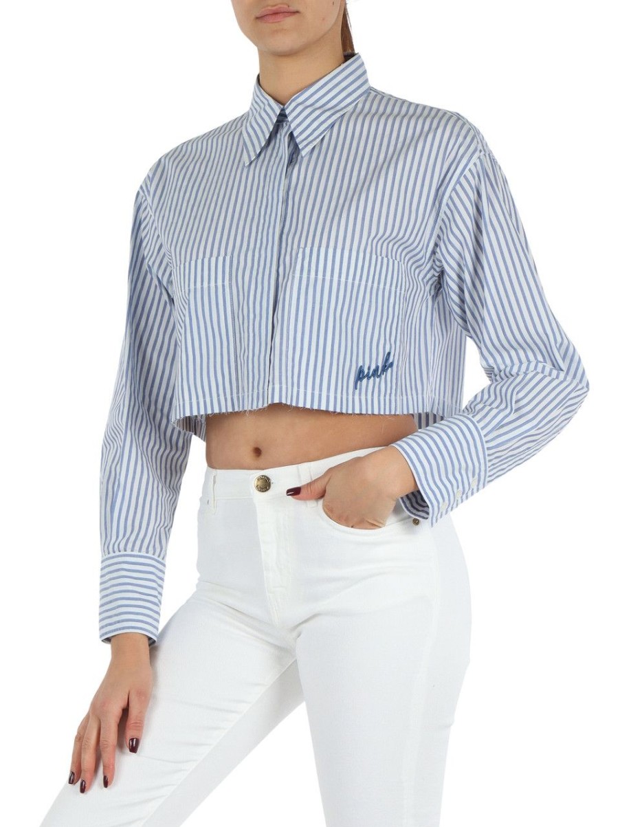 Donna PINKO | Camicia Cropped Pergusa In Misto Cotone A Righe