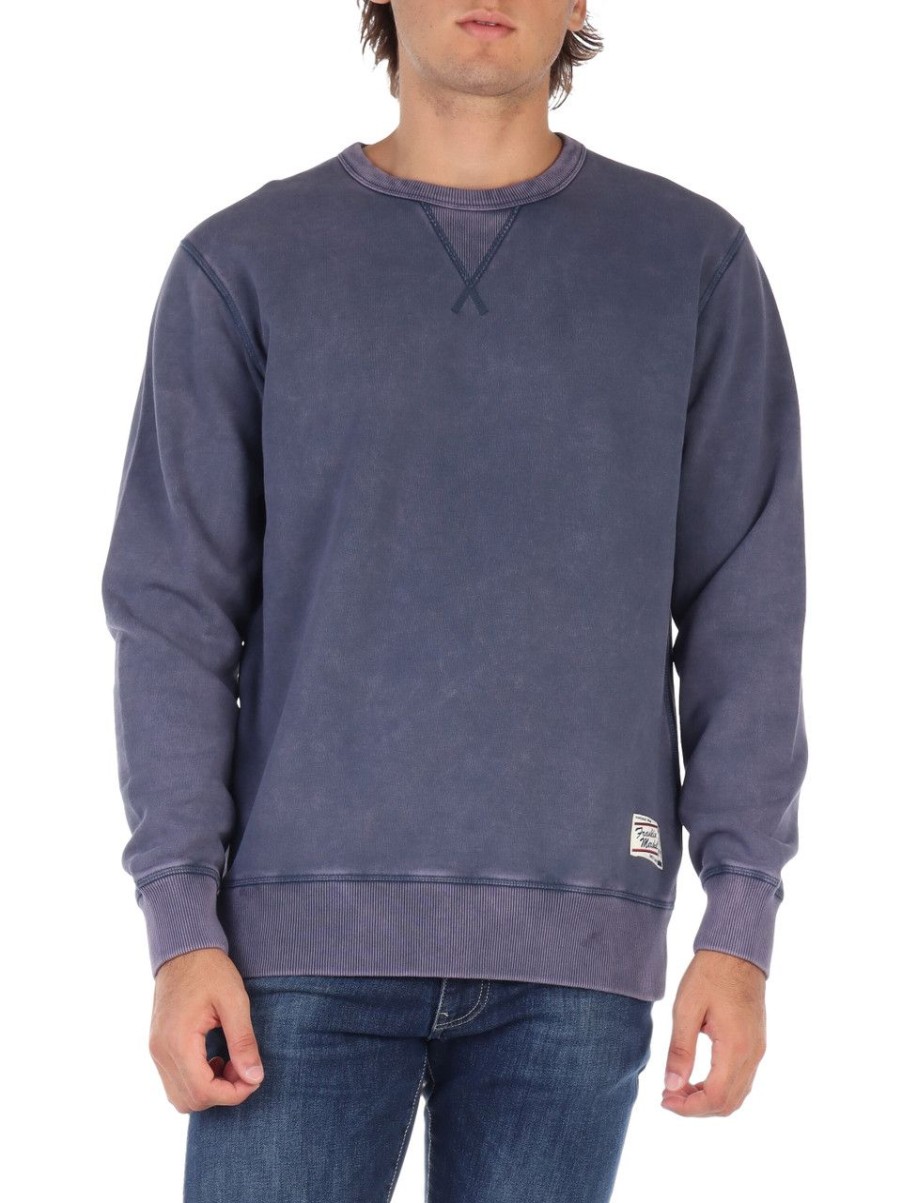 Uomo FRANKLIN & MARSHALL | Felpa In Cotone Effetto Slavato Con Patch Logo Blu