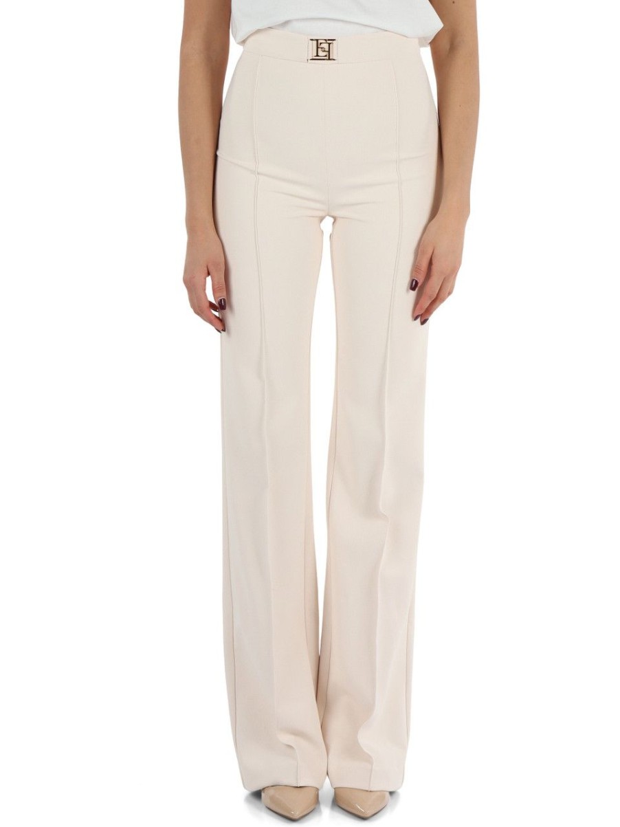 Donna ELISABETTA FRANCHI | Pantalone Palazzo In Crepe Stretch Con Placca Logo Nude