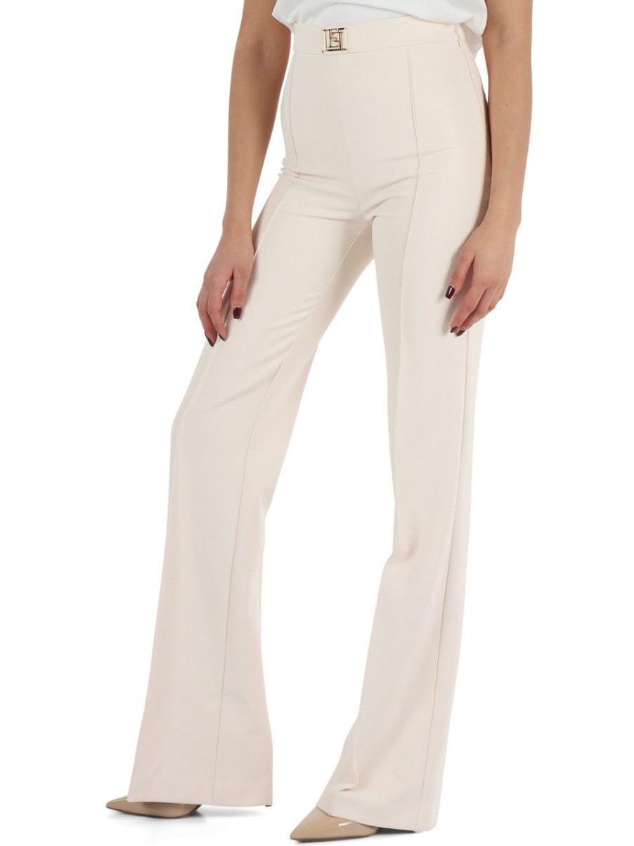 Donna ELISABETTA FRANCHI | Pantalone Palazzo In Crepe Stretch Con Placca Logo Nude