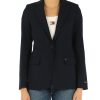 Donna TOMMY HILFIGER | Blazer In Misto Viscosa Con Placca Logo Blu Scuro