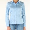 Donna GUESS | Camicia In Cotone Stretch Con Logo In Strass Celeste