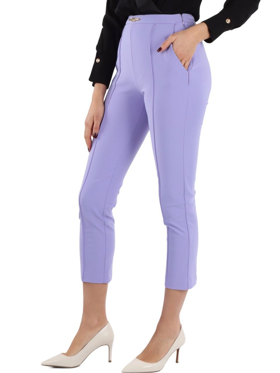 Donna ELISABETTA FRANCHI | Pantalone In Tessuto Tecnico Bielastico Viola Chiaro