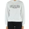 Donna TOMMY HILFIGER | Felpa In Cotone Garzato Con Cappuccio E Ricamo Logo Bianco