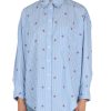 Donna TOMMY HILFIGER | Camicia Oversize In Cotone Con Stampa Logo Blu Chiaro