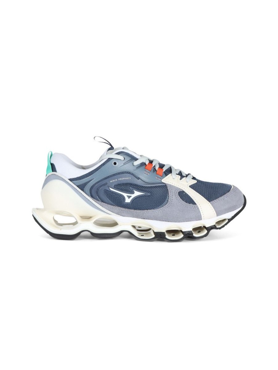 Uomo MIZUNO | Sneakers Running In Pelle E Tessuto Wave Prophecy Ls Blu