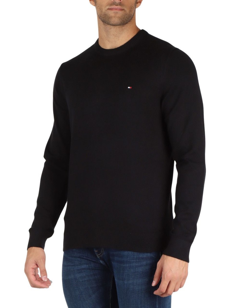 Uomo TOMMY HILFIGER | Maglia Girocollo In Cotone E Cashmere Nero