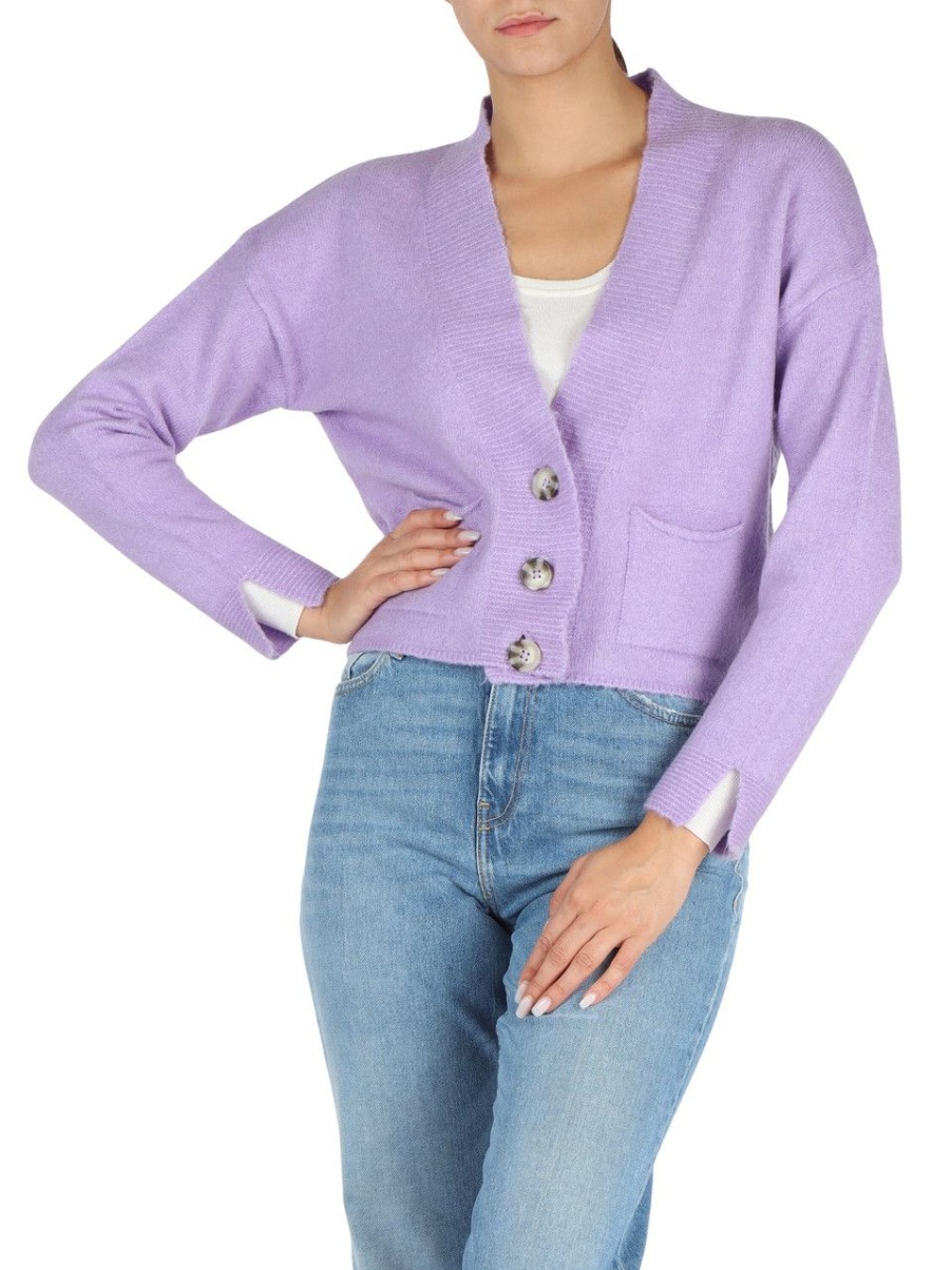 Donna MARKUP | Cardigan Con Tasche Frontali Viola Chiaro