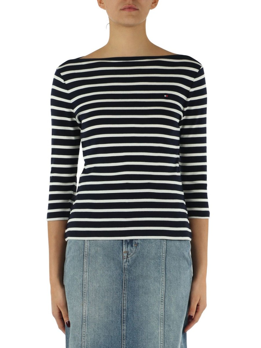 Donna TOMMY HILFIGER | T-Shirt In Cotone Con Maniche Tre Quarti A Righe