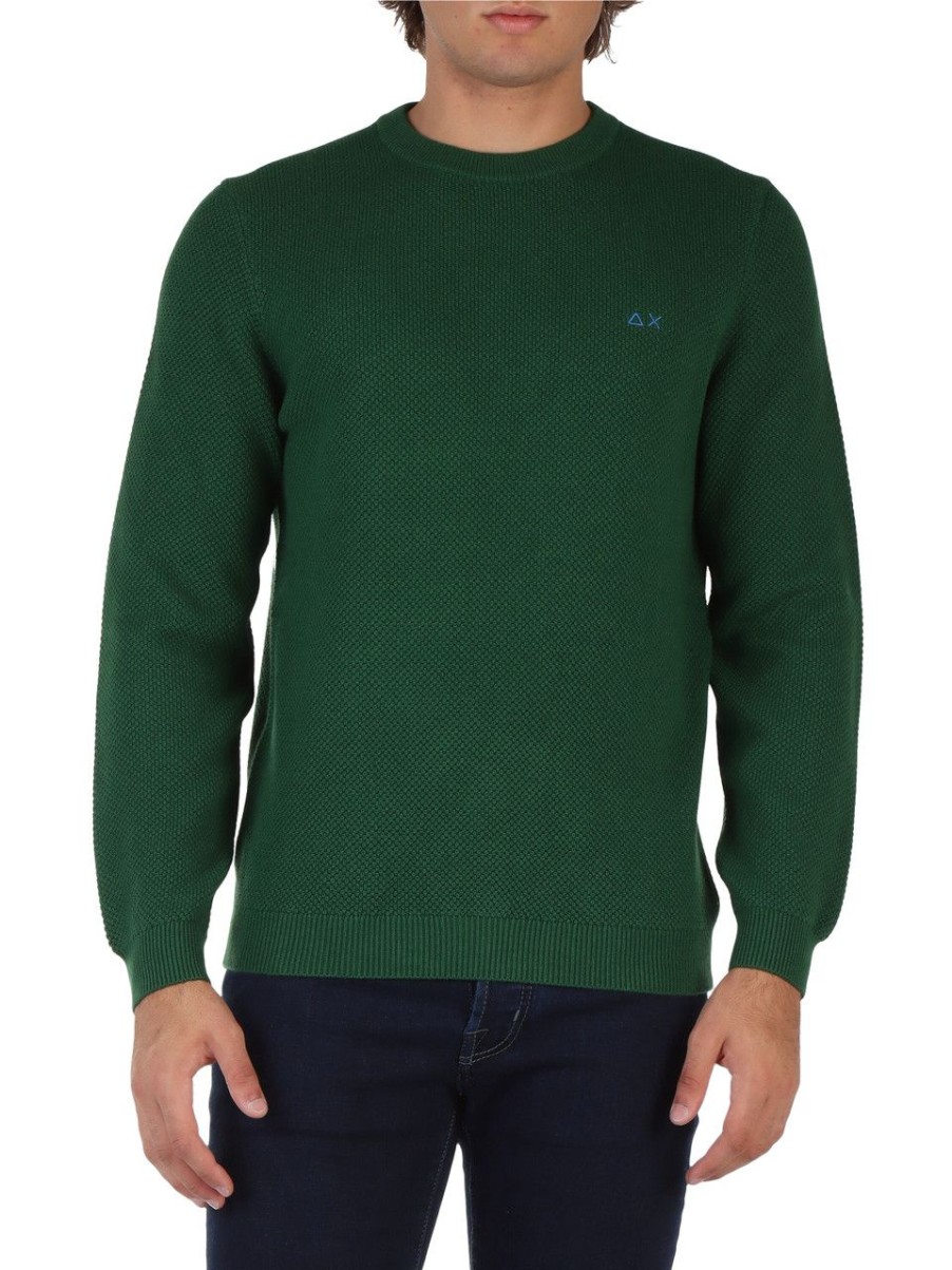 Uomo SUN68 | Maglia Girocollo In Cotone E Lana Merino Verde