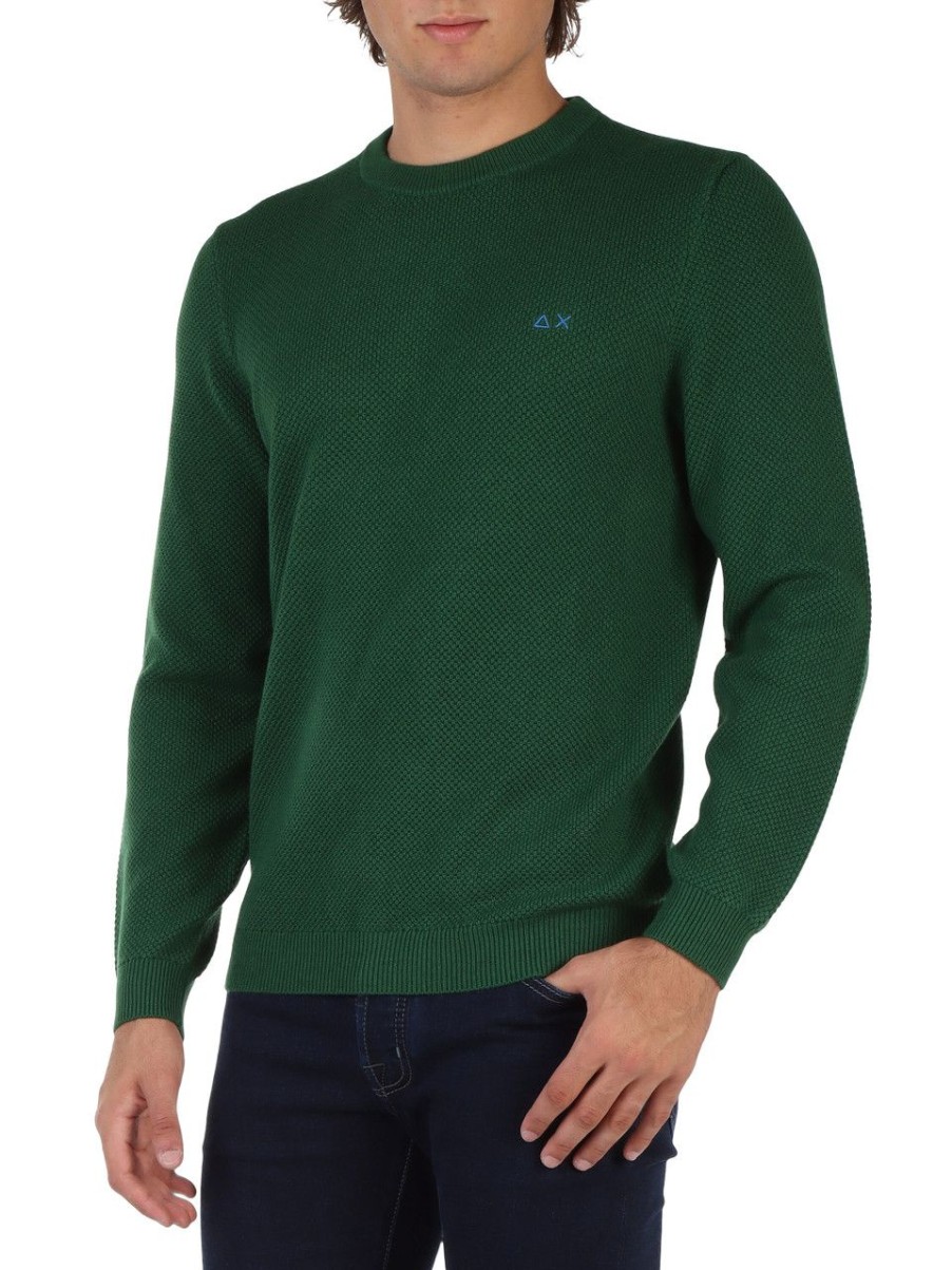 Uomo SUN68 | Maglia Girocollo In Cotone E Lana Merino Verde