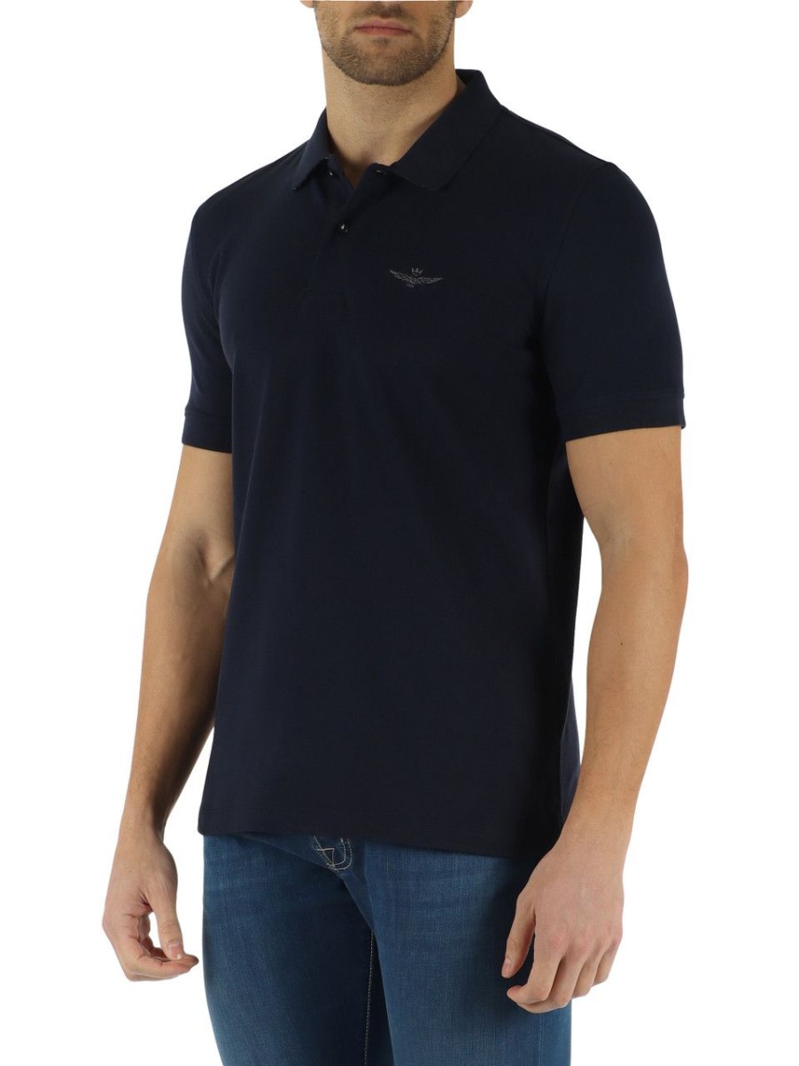 Uomo AERONAUTICA MILITARE | Polo In Cotone Piquet Stretch Blu Scuro