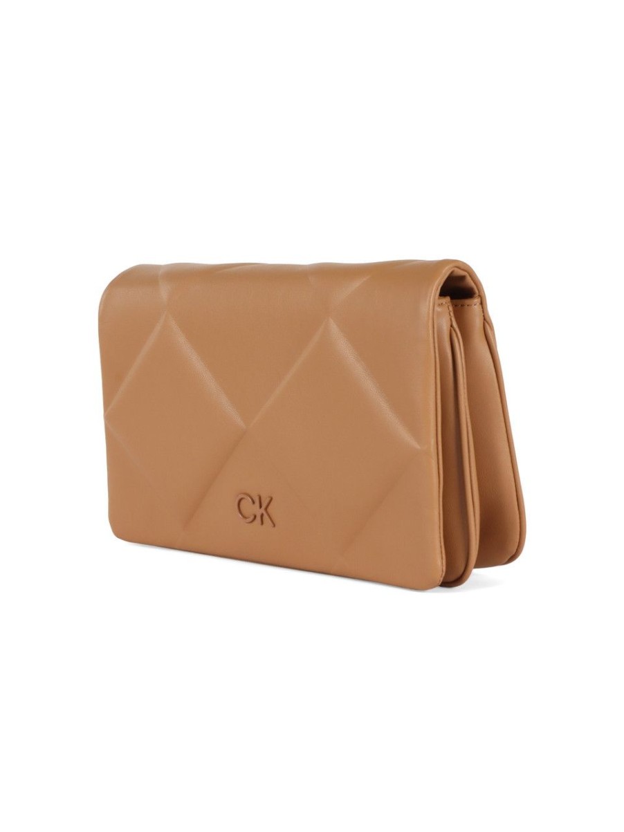 Donna CALVIN KLEIN | Borsa A Tracolla Con Placca Logo Frontale Beige