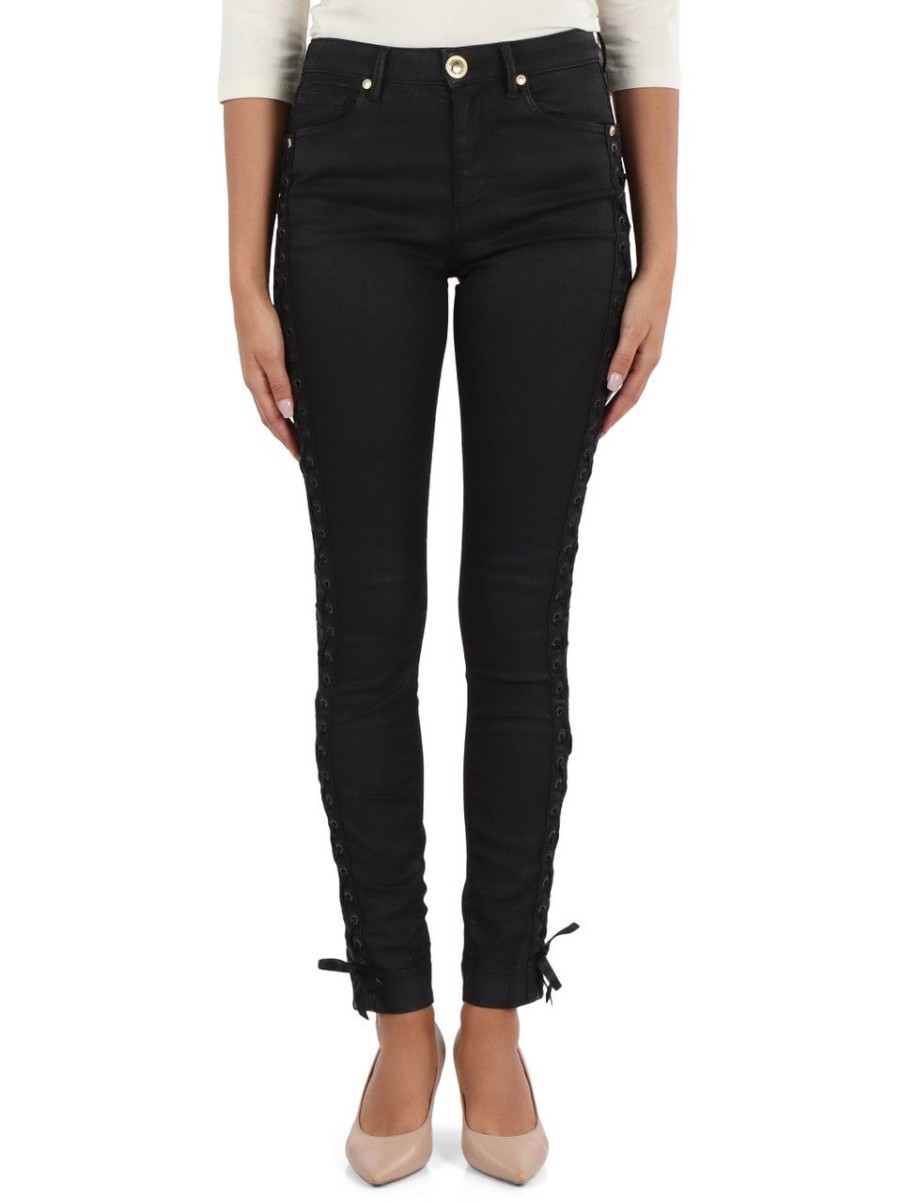 Donna MARCIANO GUESS | Pantalone Jeans Cinque Tasche Con Dettagli Lacage Nero