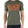 Uomo EA7 | T-Shirt In Cotone Stretch Con Stampa Logo A Rilievo Verde