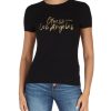 Donna GUESS | T-Shirt In Cotone Stretch Con Scritta Logo Nero