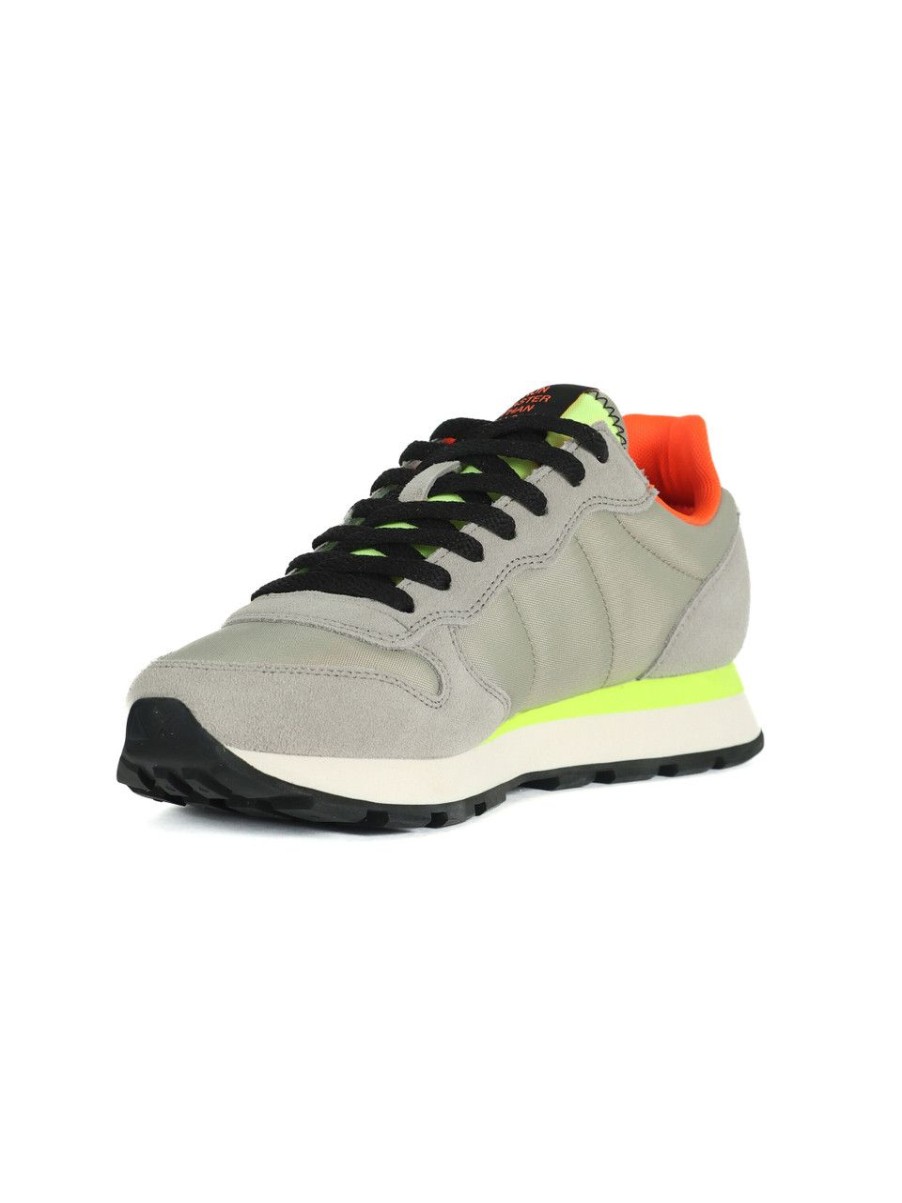 Uomo SUN68 | Sneakers In Pelle E Tessuto Tom Fluo Grigio