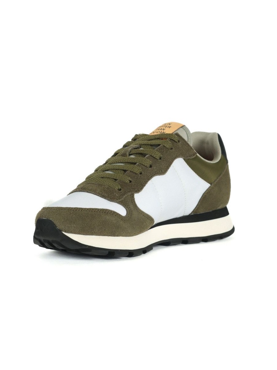 Uomo SUN68 | Sneakers In Pelle E Tessuto Tom Color Verde Militare