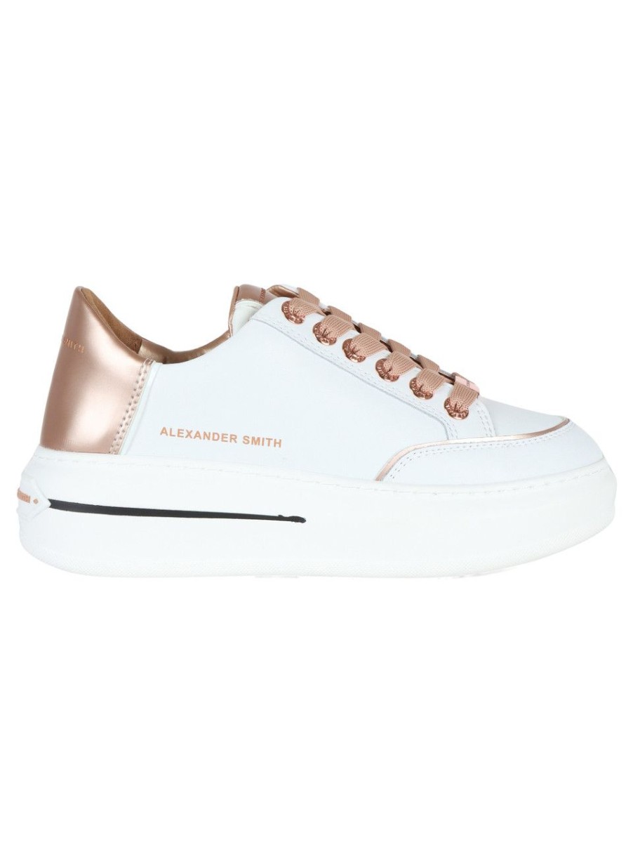 Donna ALEXANDER SMITH | Sneakers In Pelle Lancaster Con Scritta Logo Bianco