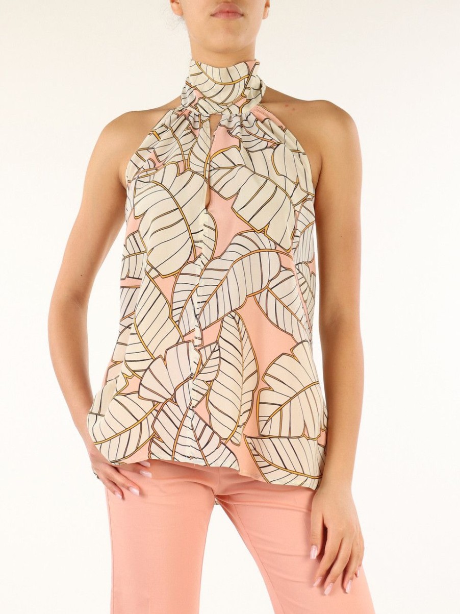 Donna SFIZIO | Top In Seta E Viscosa Con Stampa All Over Beige