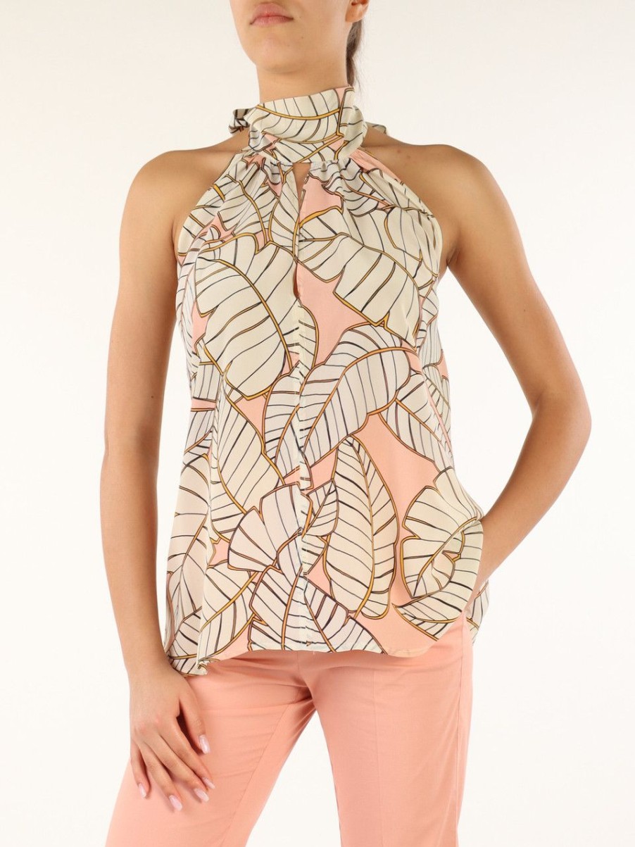 Donna SFIZIO | Top In Seta E Viscosa Con Stampa All Over Beige