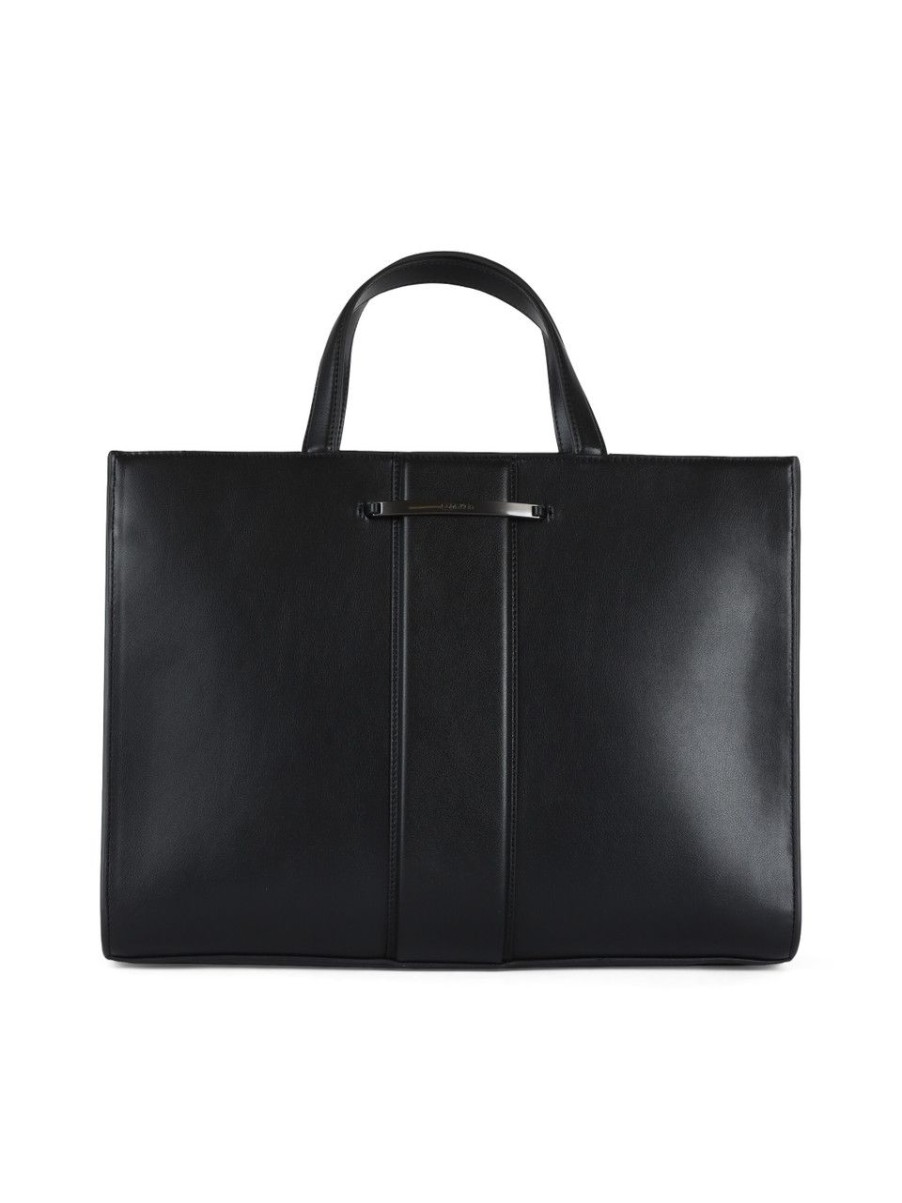 Donna CALVIN KLEIN | Borsa A Mano In Ecopelle Con Placca Logo Frontale Nero