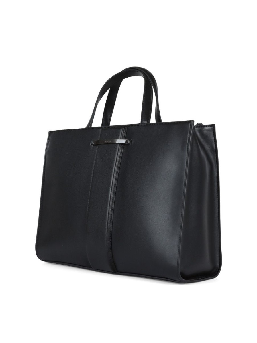 Donna CALVIN KLEIN | Borsa A Mano In Ecopelle Con Placca Logo Frontale Nero